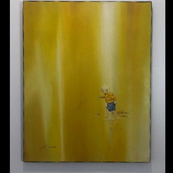 Phil Prentice Oil Paining Little Boy Running 30 x 24 - Picture 1 of 6